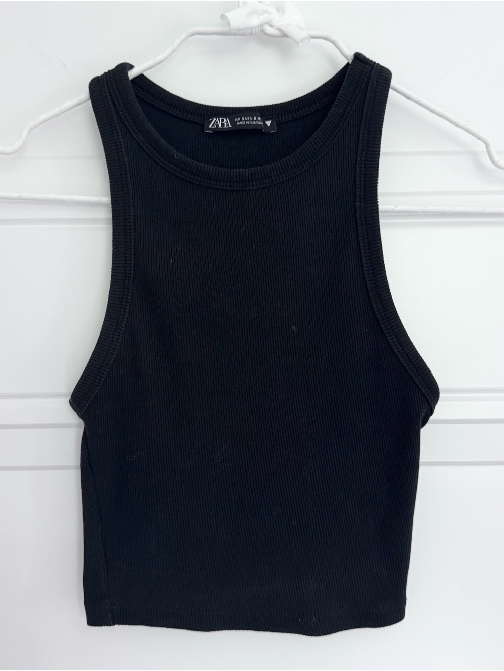 ZARA Black Ribbed Cropped Tank Top, S